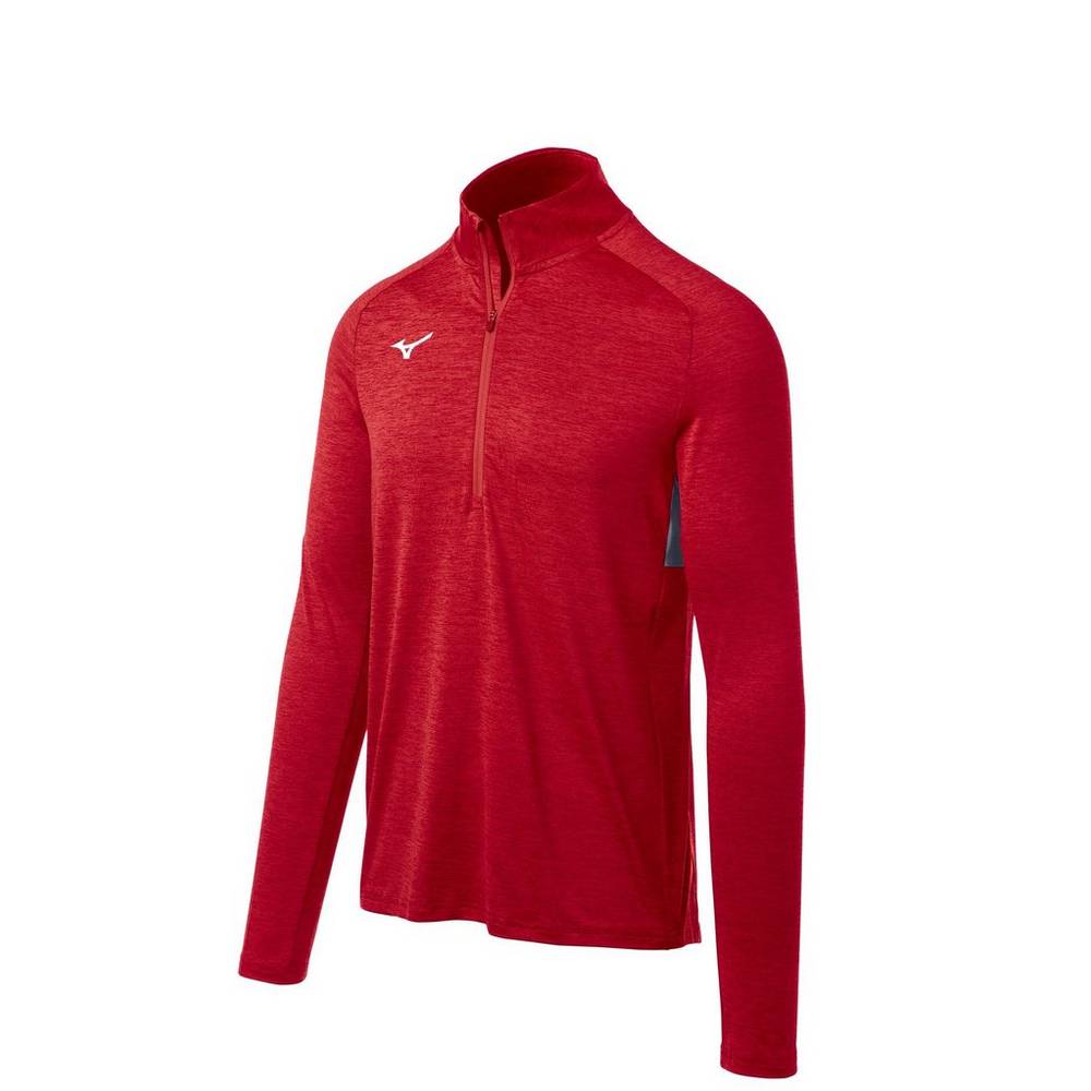 Panske Pulóver Mizuno Alpha 1/2 Zip Červené Vypredaj IQMA68251